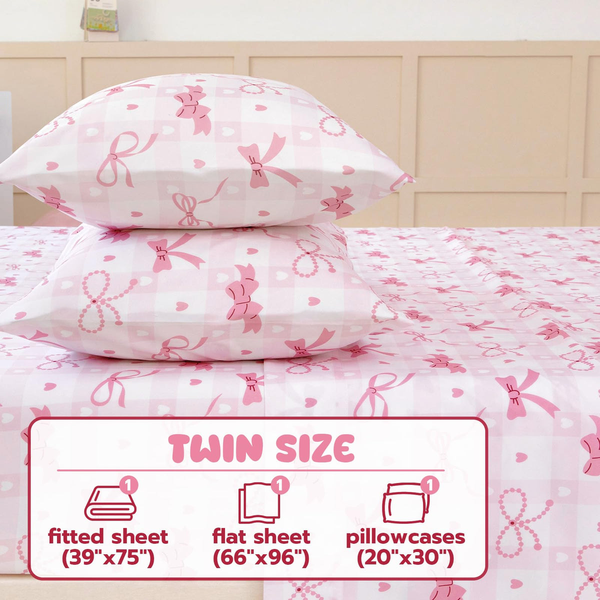Homilay kids' pillowcase showcases charming pink bow design for playful bedtime decor.
