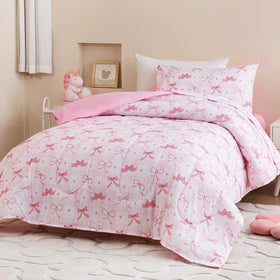 Homilay twin size pink check comforter set—soft, kid-friendly bedding for all seasons.