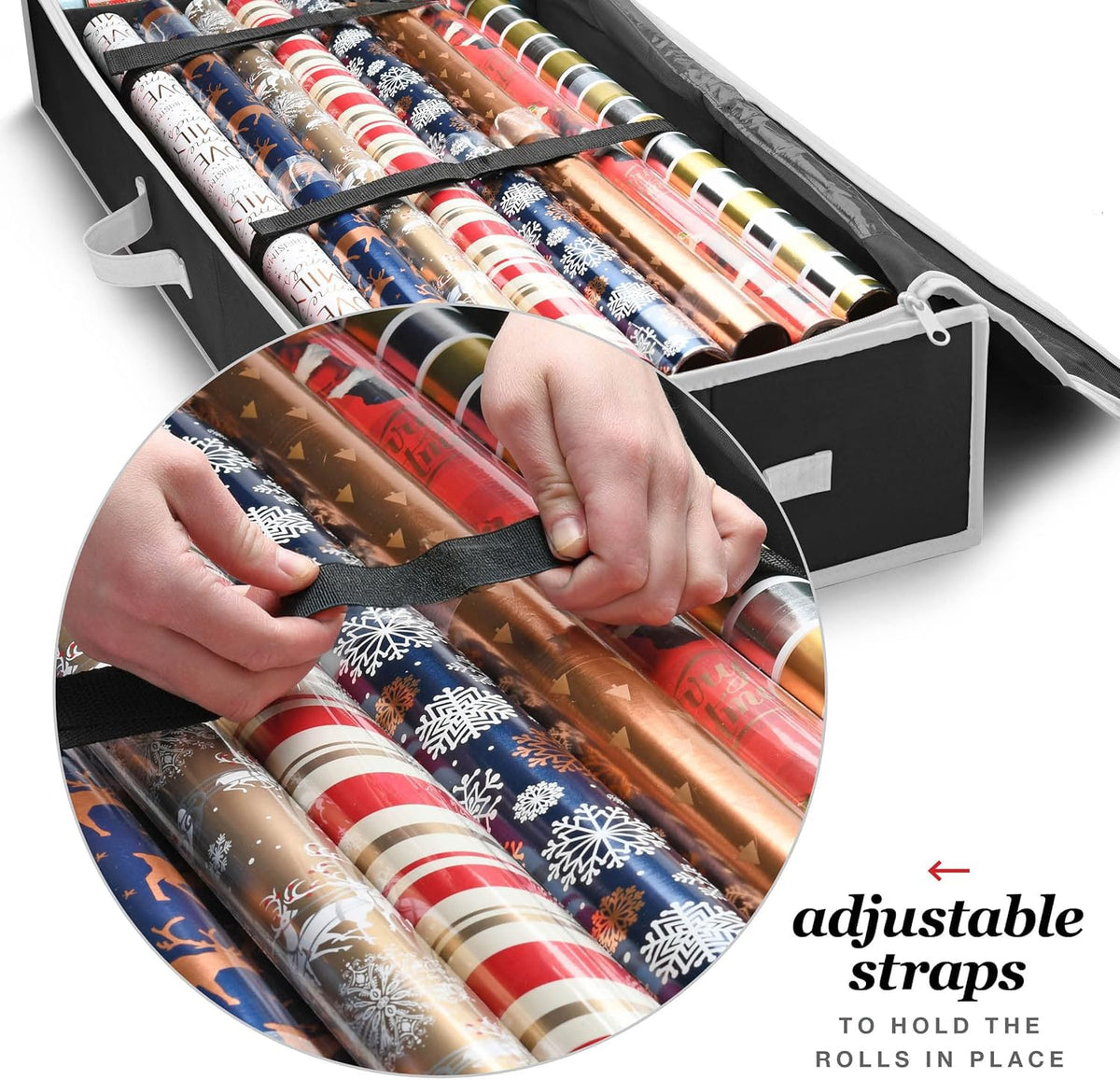 Homior gift wrap organizer with extra pocket for scissors and tape