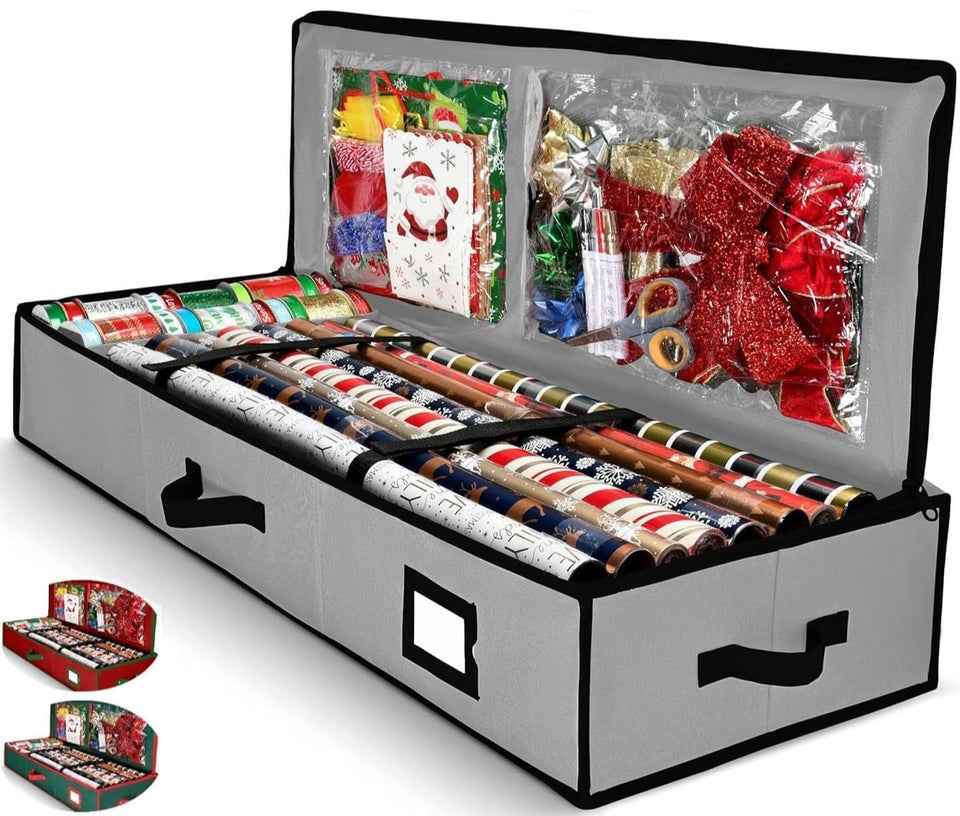 Homior Gift Wrap Organizer underbed storage keeps rolls neatly organized.