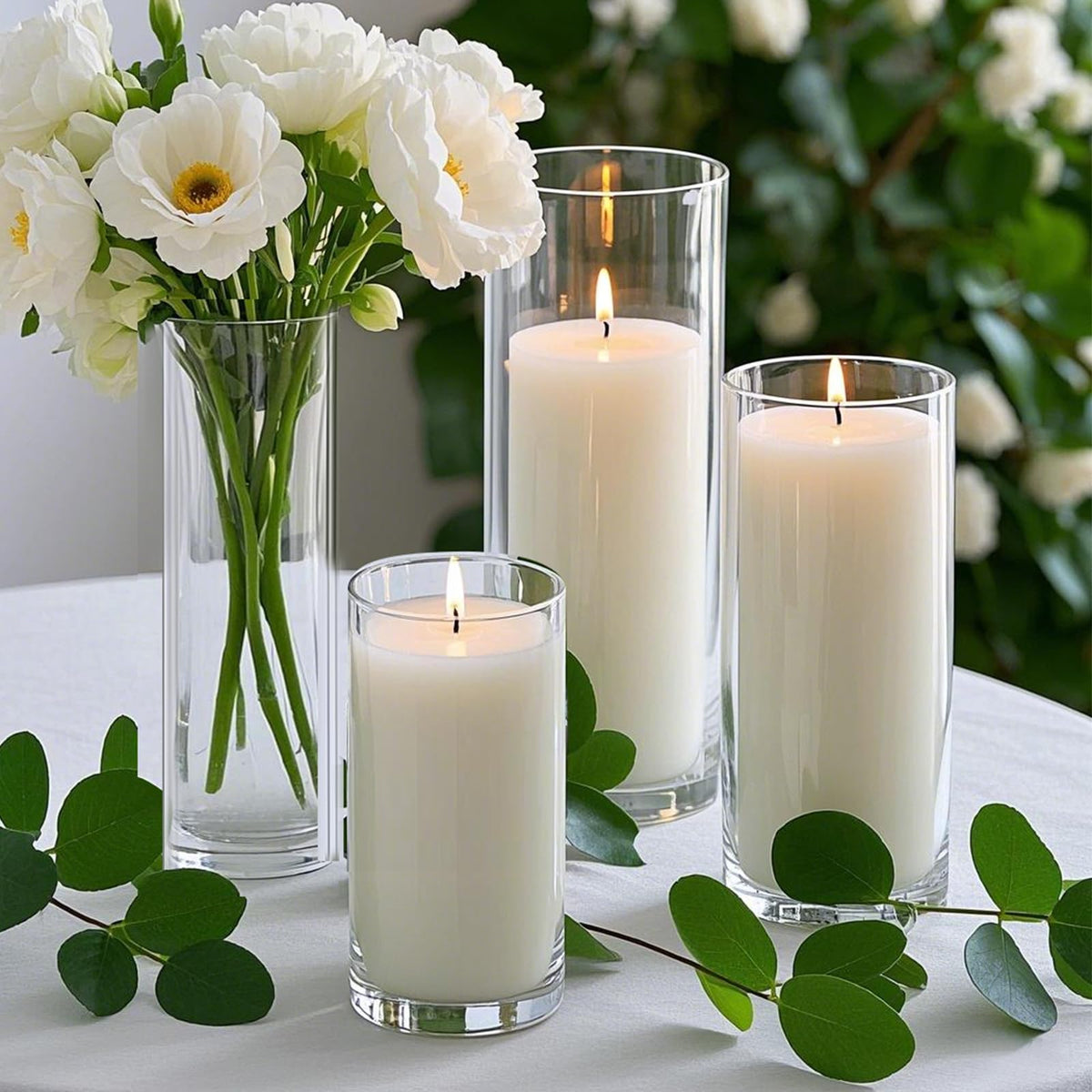 Homjoy pillar candle holders complement dining room centerpieces and tablescapes.