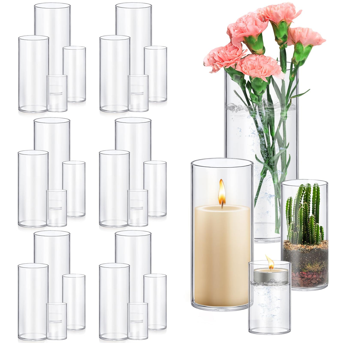 Homjoy glass cylinder vase 4-inch tall ideal for petite floral arrangements.