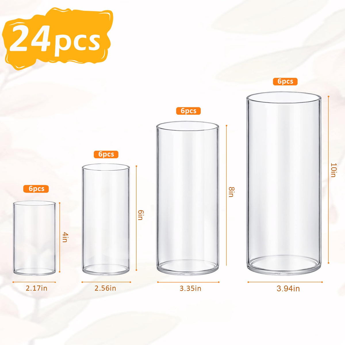 Homjoy glass cylinder vase 6-inch tall perfect for mid-height centerpieces.