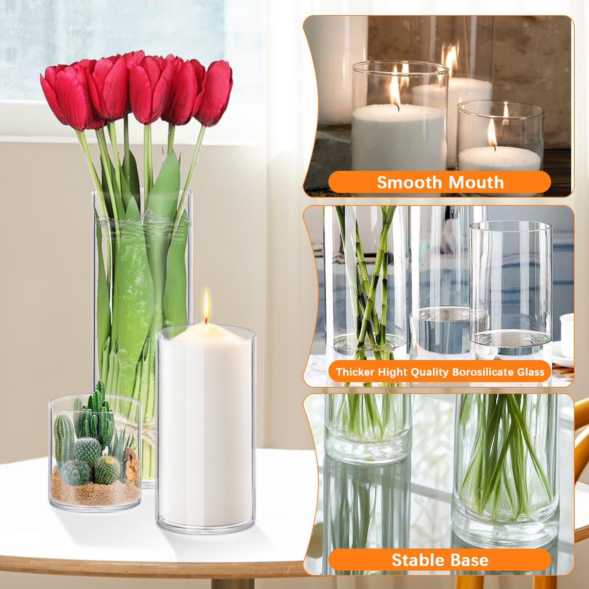 Homjoy glass cylinder vase 8-inch tall elegant centerpiece option.