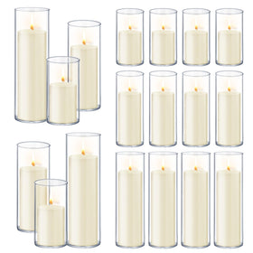 Homjoy ivory white pillar candles with glass holders—an elegant wedding centerpiece.