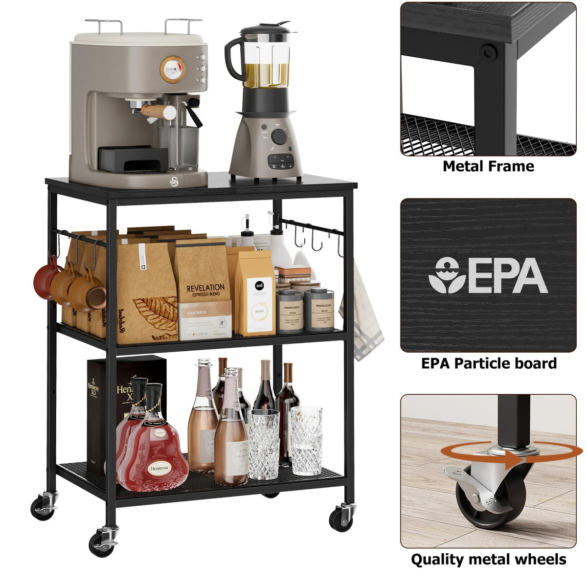 Homleke cart lockable wheels enable safe movement and stable positioning