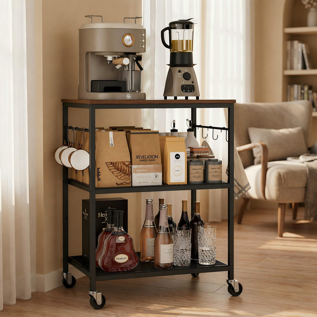 Homleke 3-tier rolling kitchen cart with microwave stand for compact spaces.