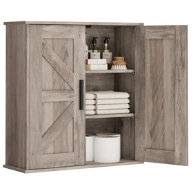Homleke bathroom cabinet with barn doors for compact over-toilet storage