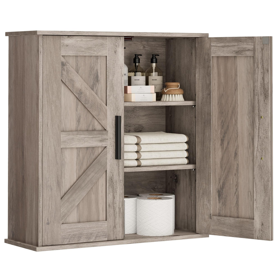 Homleke bathroom cabinet with barn doors for compact over-toilet storage