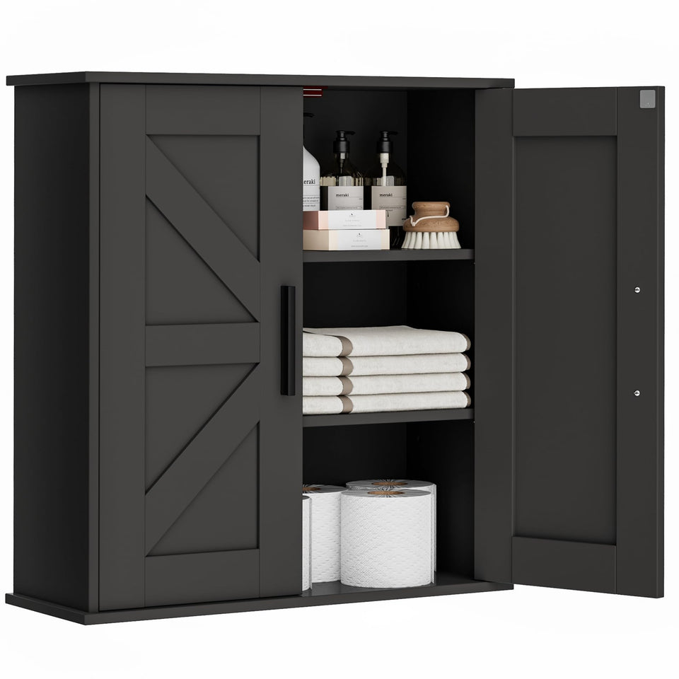 Homleke bathroom wall cabinet with barn doors showcasing organized storage