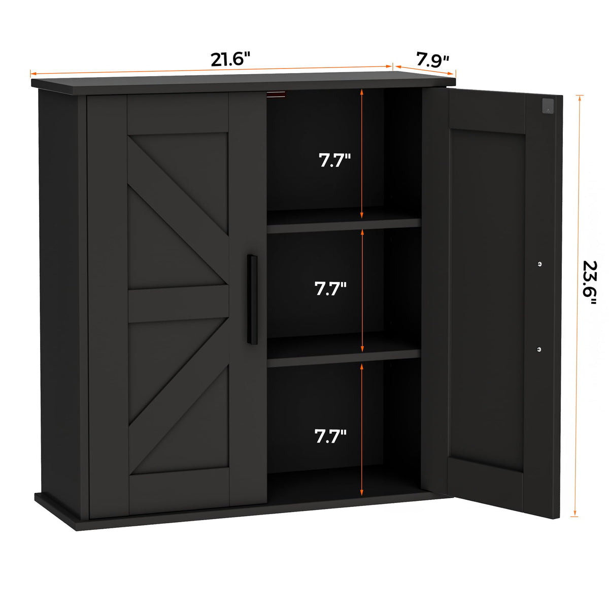 Interior view of adjustable shelves inside the Homleke cabinet