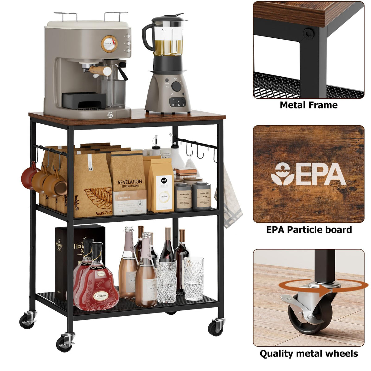 Homleke coffee bar station with 6 S-shaped hooks keeps utensils within reach.