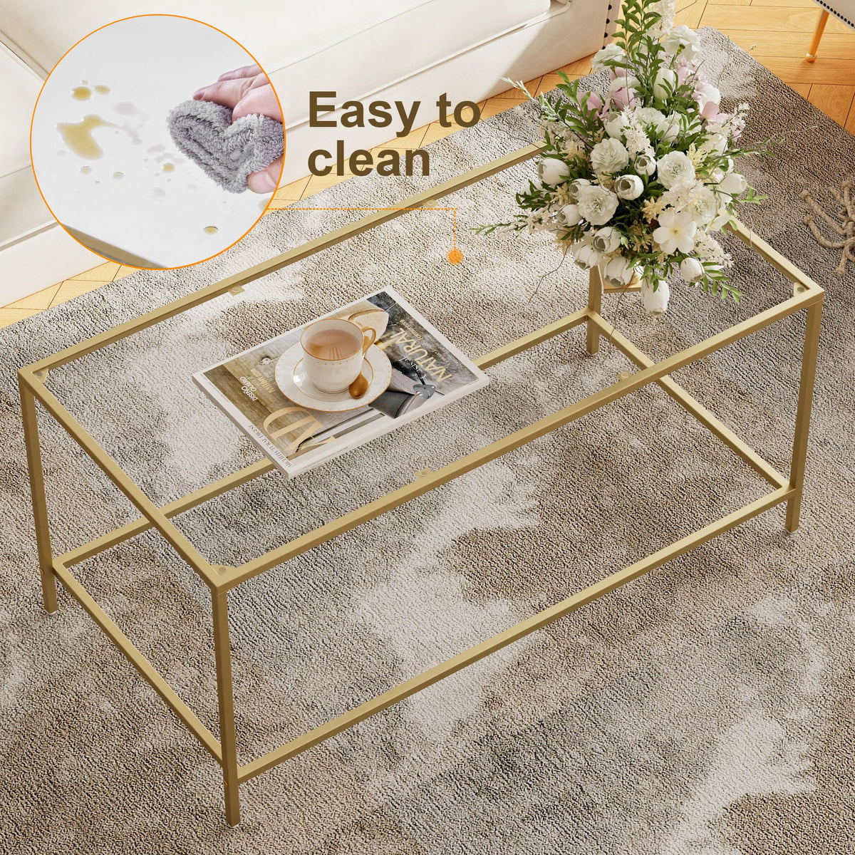 Homleke glass coffee table assembly guide demonstrates quick setup