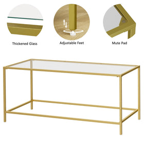 Homleke glass coffee table side-angle shot highlighting slim profile
