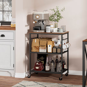 Homleke metal mesh shelves support pots, pans, and pantry items.