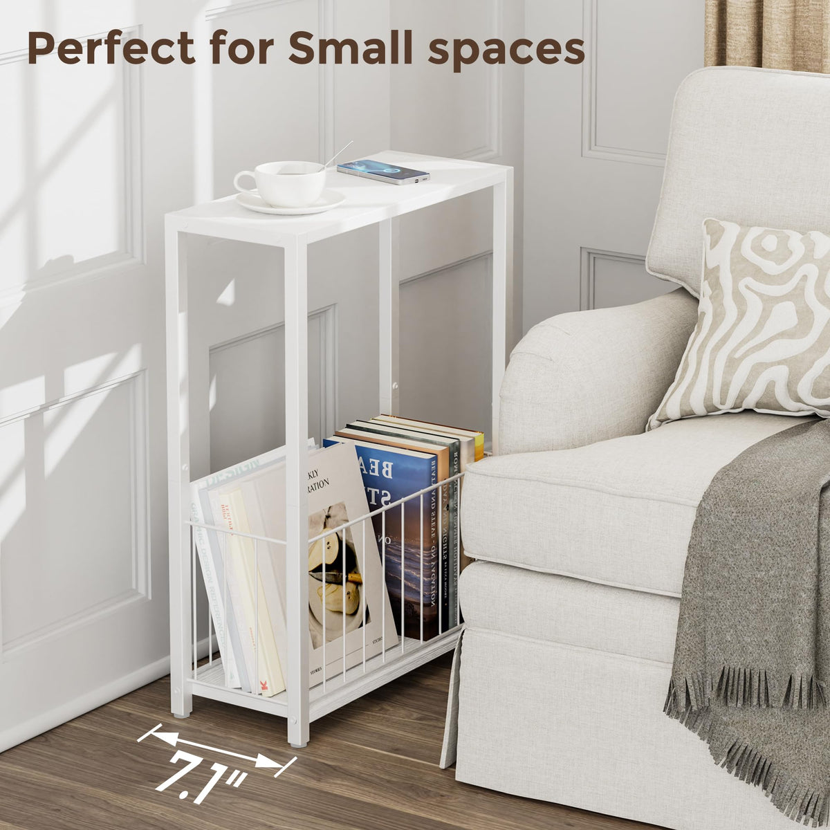 Homleke narrow side table with adjustable feet for stability