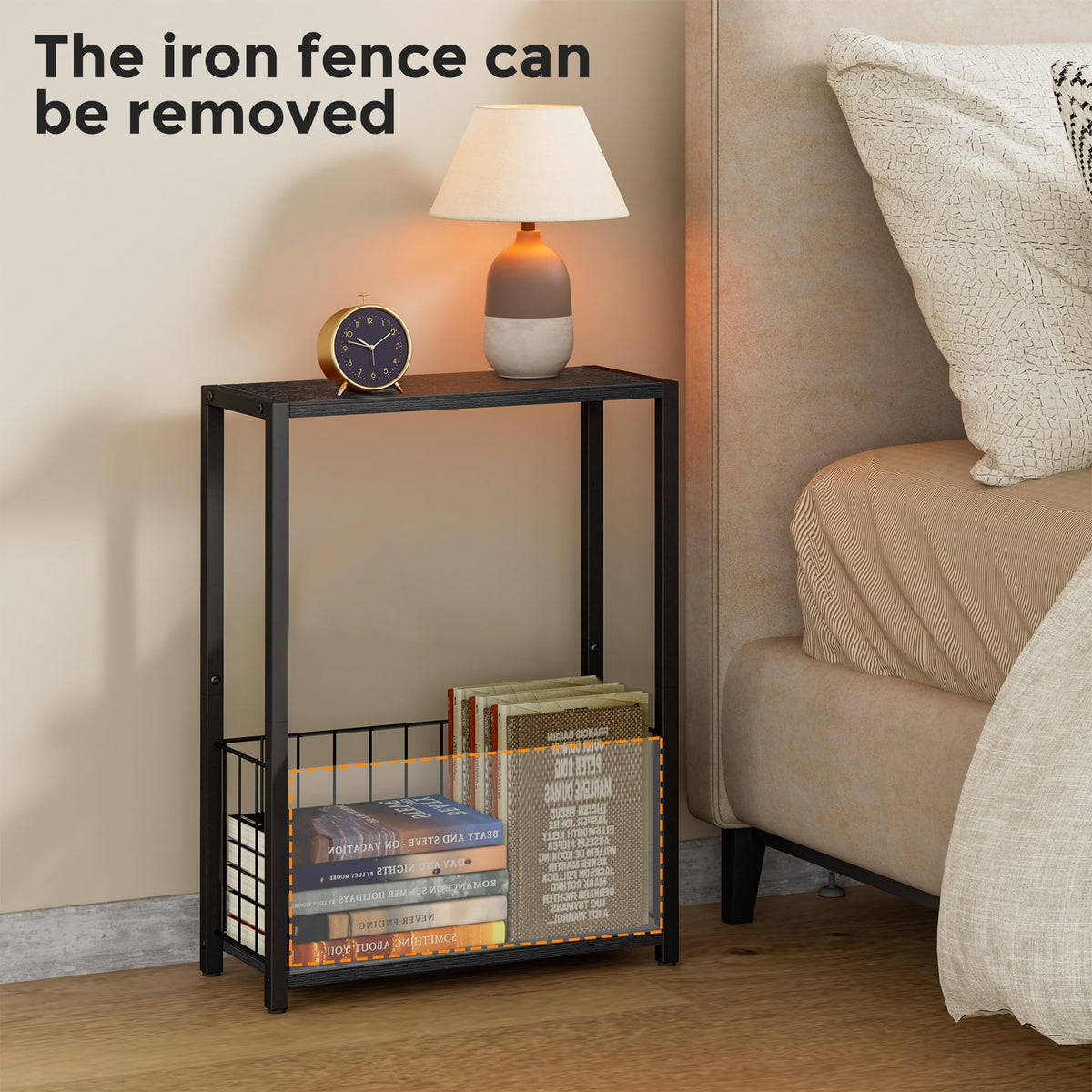 Homleke narrow side table used as a nightstand in the bedroom