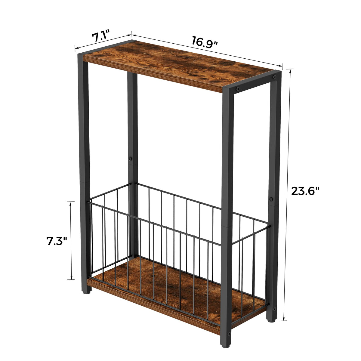 Homleke Table features a sturdy black iron frame for stability on uneven floors.