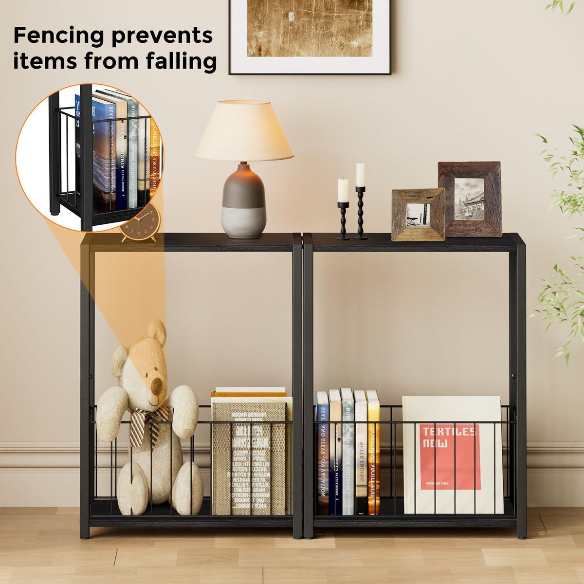 Homleke narrow side table in black rustic finish complements decor