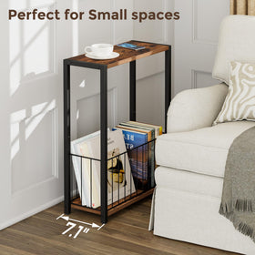 Homleke Narrow Side Table shows precise dimensions to fit corners and small rooms.