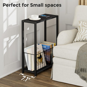 Homleke narrow side table iron frame close up emphasizing durable construction