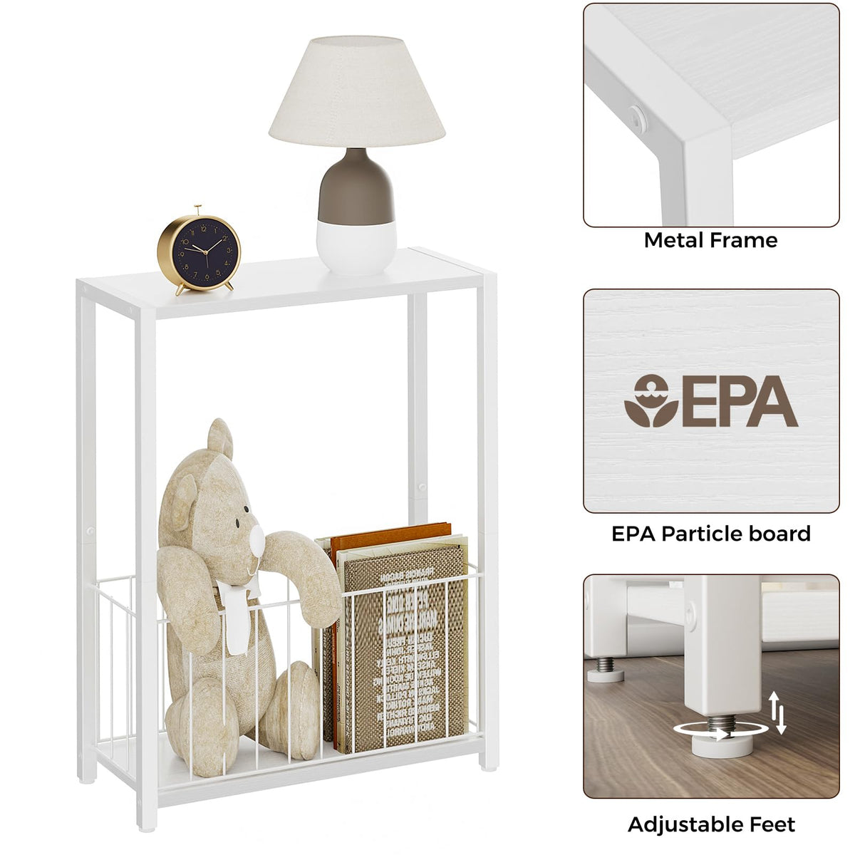 Homleke slim side table used as a nightstand in a bedroom