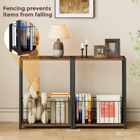 Homleke Rustic Brown finish with black iron frame adds warm farmhouse-industrial style.