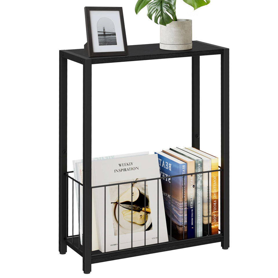 Homleke narrow side table top view showing compact surface and rustic finish, ideal for small spaces