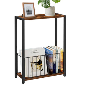 Homleke Narrow Side Table top view highlights compact, space-saving design for tight spaces.
