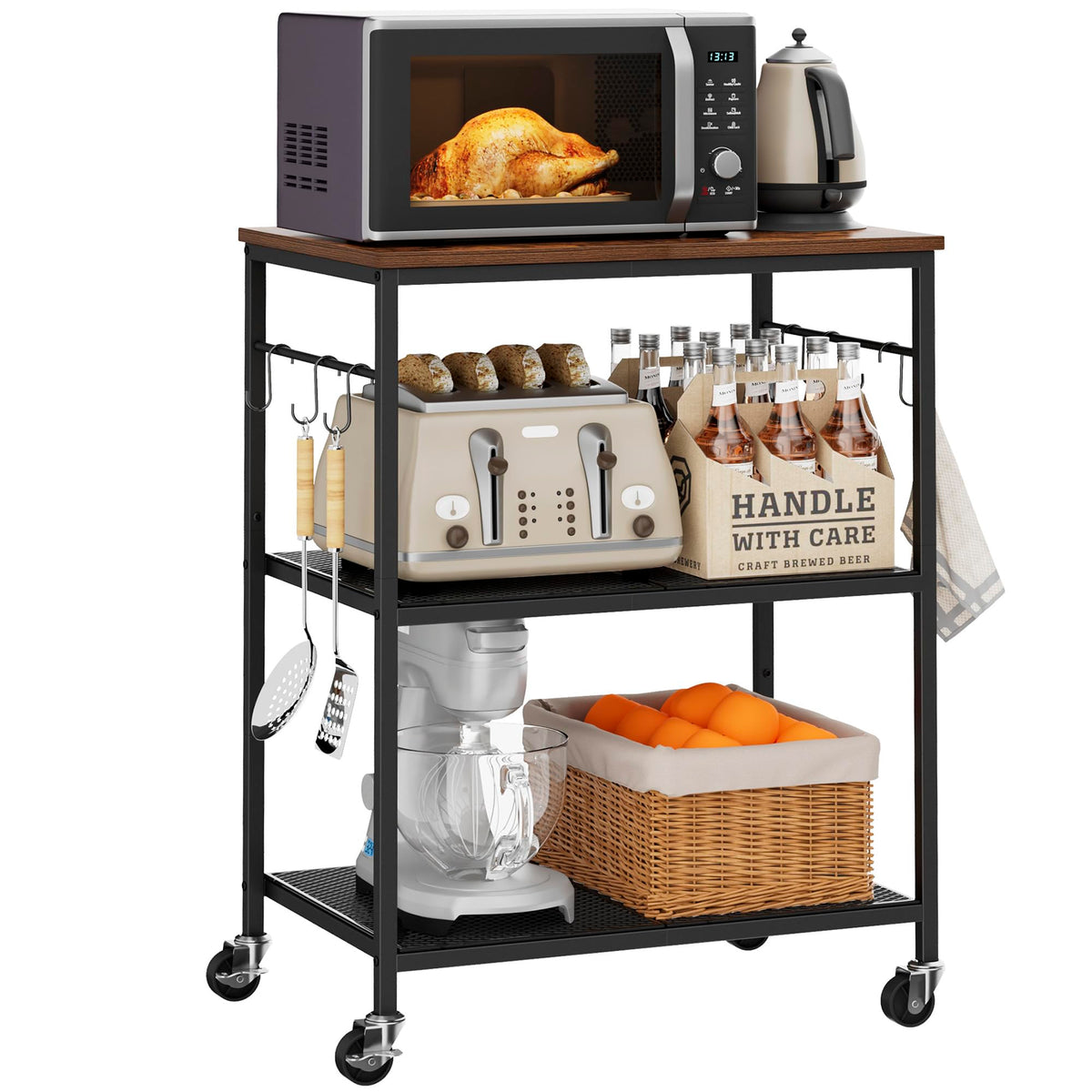 Homleke rolling cart with premium wheels enables easy movement.