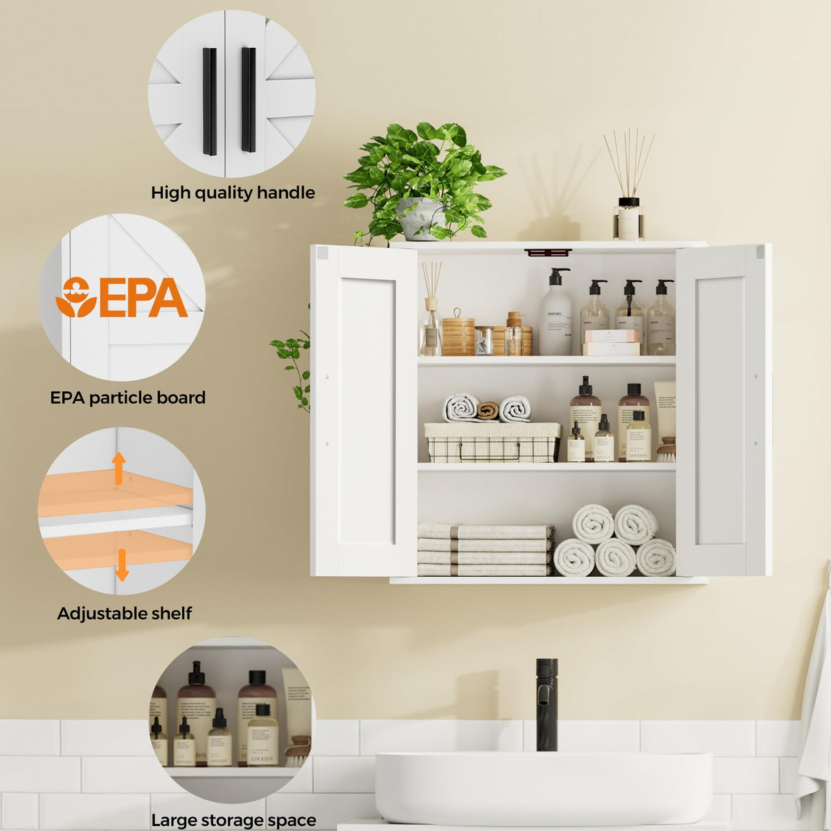 Homleke white finish cabinet complements modern bathrooms with a clean look.