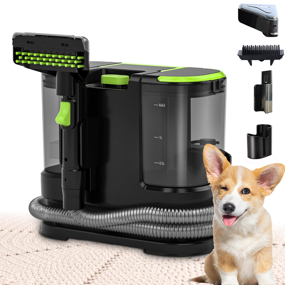 HOMLOVE portable carpet cleaner suction closeup lifting deep dirt from rug