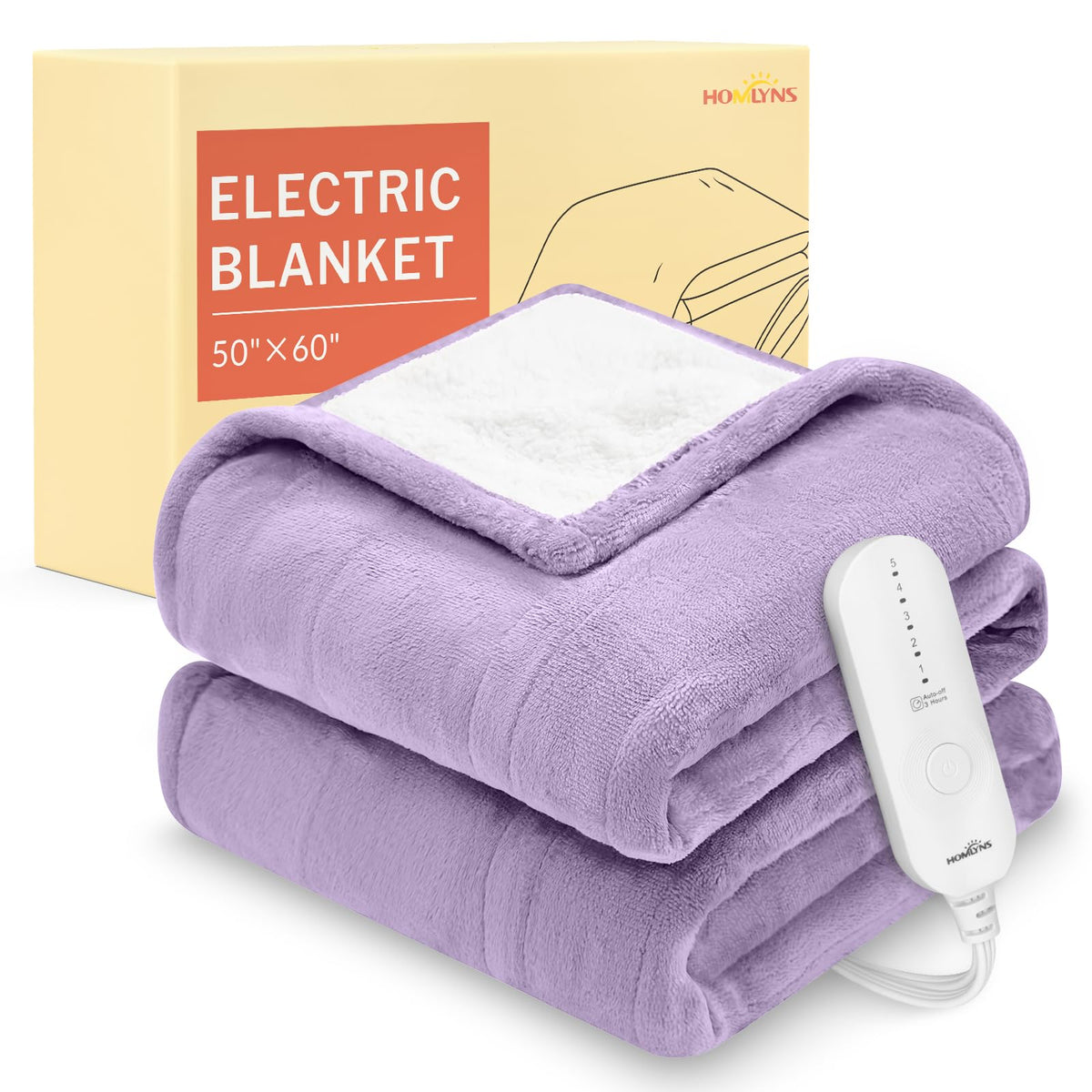 HOMLYNS LuxeHeat blanket on a couch with soft flannel Sherpa for cozy warmth
