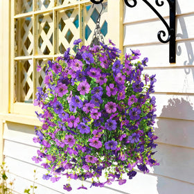 Hommyea artificial flowers hanging basket with 4 bundles adds vibrant outdoor color.