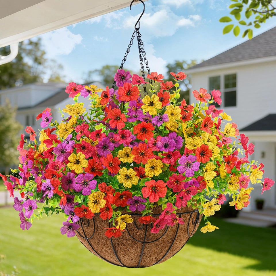 Hommyea artificial flowers hanging basket assembly for quick outdoor decoration