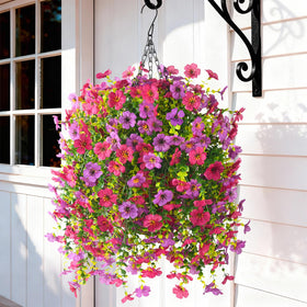 Hommyea artificial flowers hanging basket with light purple blooms for porch decor