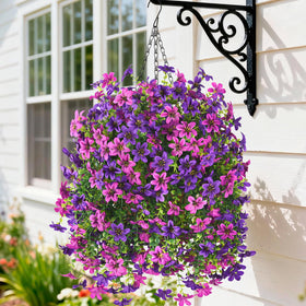 Hommyea artificial hanging basket close-up showing vibrant silk flowers for outdoor decor