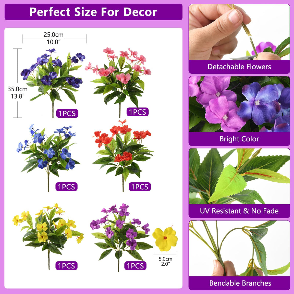 Hommyea fade-resistant fake flowers keep colors rich in sunlit garden beds