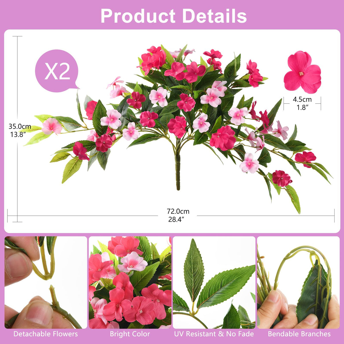 Hommyea outdoor artificial impatiens full display with lush leaves and color
