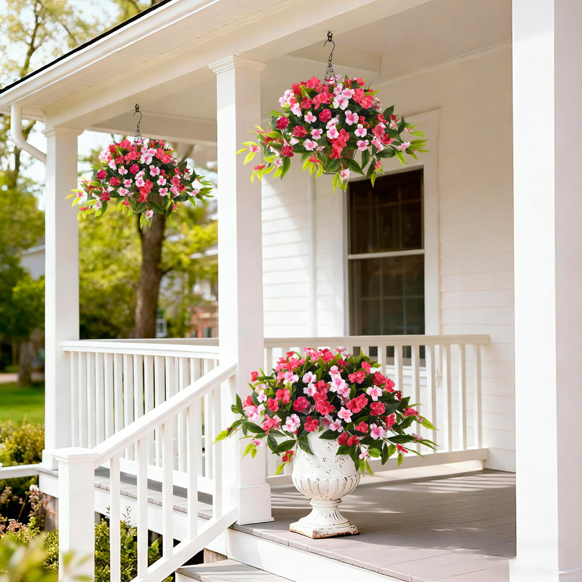 Hommyea outdoor artificial impatiens near walkway and planter setup for exteriors