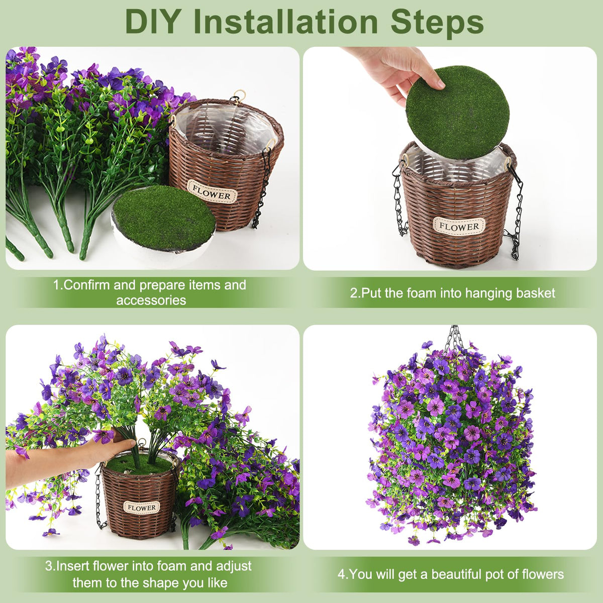 Hommyea outdoor hanging basket features UV-resistant, fade-free petals for year-round appeal.