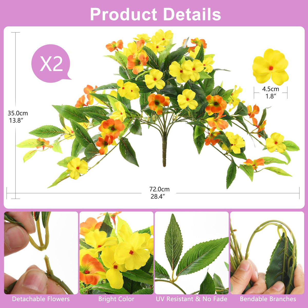 Hommyea UV-resistant outdoor flowers provide long-lasting color in sun and rain.