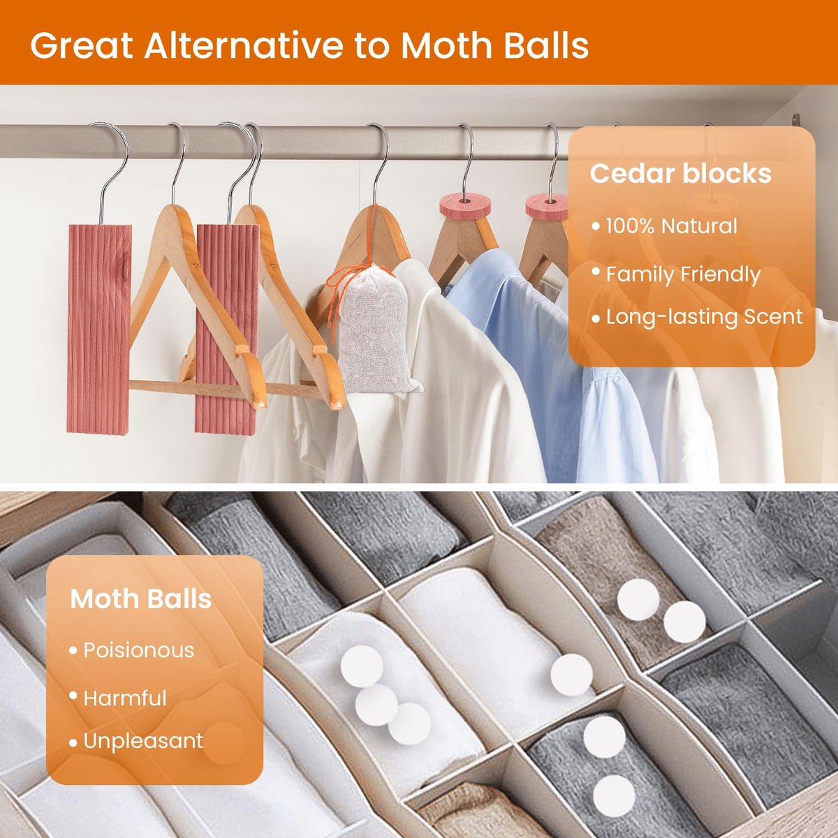 Homode cedar rings added to wardrobe for subtle fragrance and organization