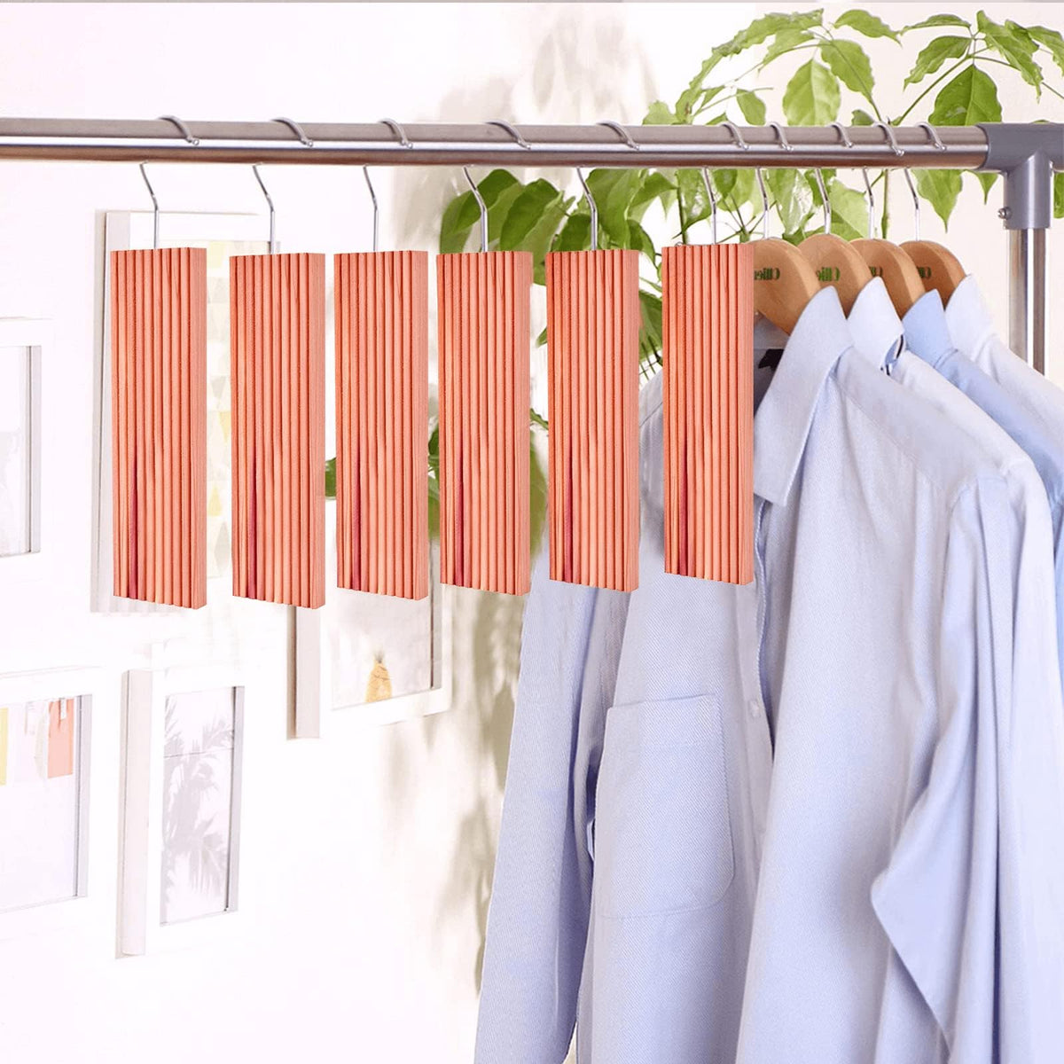 Homode closet organization setup with blocks and sachets.