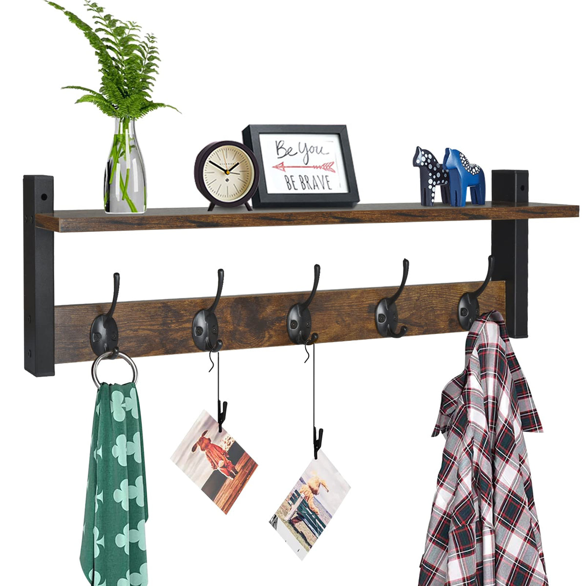 Homode coat rack with wall mount showing sturdy metal frame and 24 inch shelf