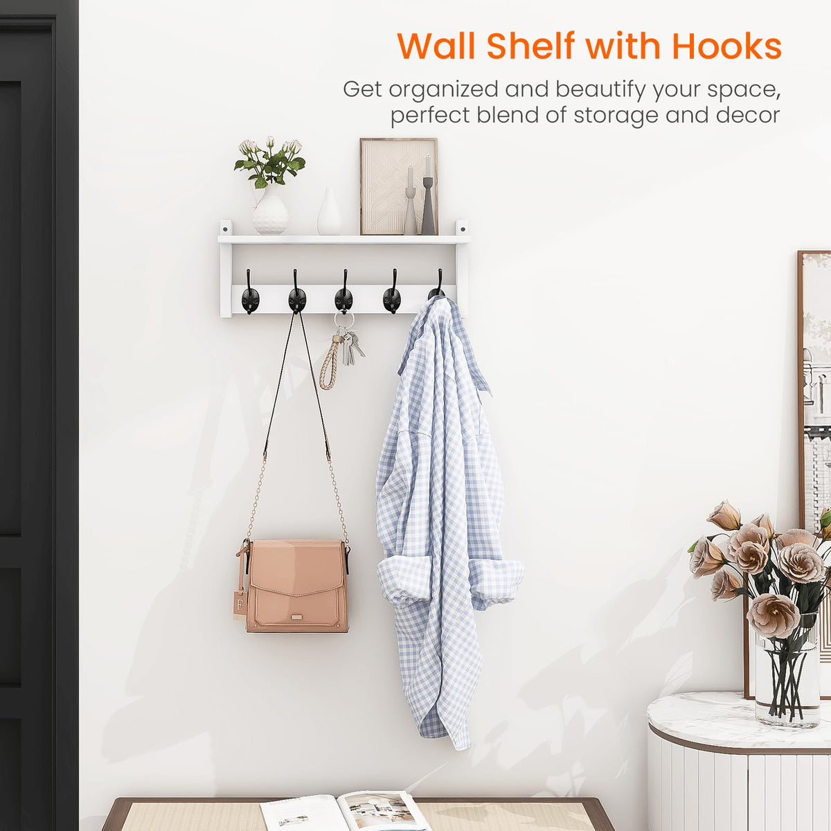 Homode coat rack wall mount white demonstrates clean design for coats and bags.