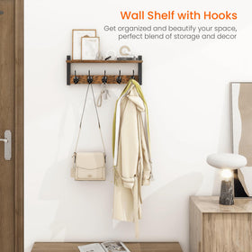 Homode coat rack with shelf black metal hooks for sturdy storage
