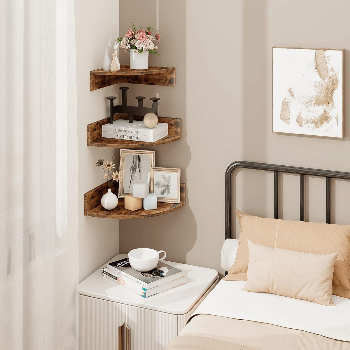 Homode corner shelf room decor idea complements rustic interiors.