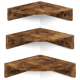 Homode corner shelf rustic finish adds warm storage in any room.