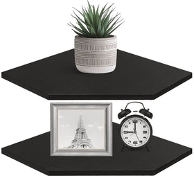 Homode corner shelf wall mount in black for TV setup and cable organization.